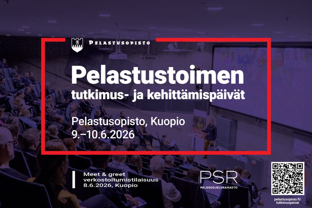Kuvituskuva: Pelastustoimen tutkimus- ja kehittämispäivät, Pelastusopisto, Kuopio, 9.-10.6.2026. Meet & greet -verkostoitumistilaisuus 8.6.2026, Kuopio.