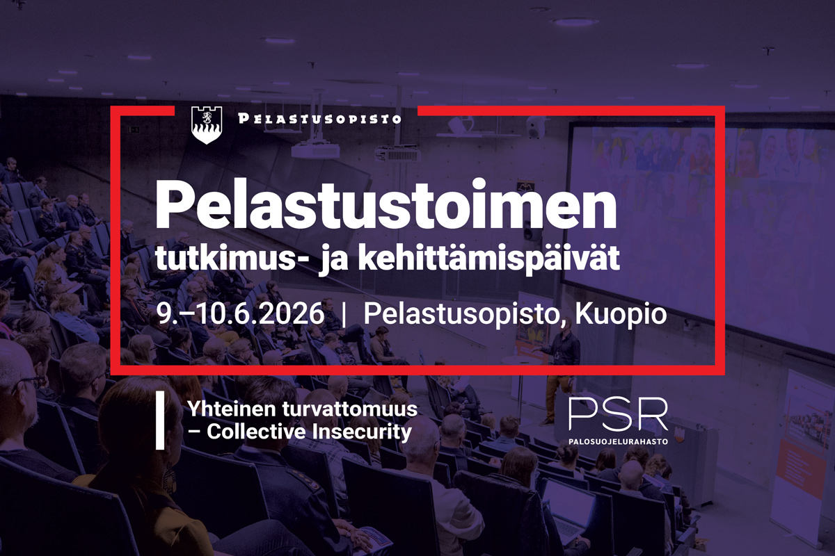 Kuvituskuva: Pelastustoimen tutkimus- ja kehittämispäivät 9.-10.6.2026 Pelastusopisto, Kuopio. Teemana Yhteinen turvattomuus - Collective Insecurity.